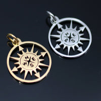 Compass rose charm, Stainless steel DIY necklace pendant, Travel nautical pendant, gold silver plated charms