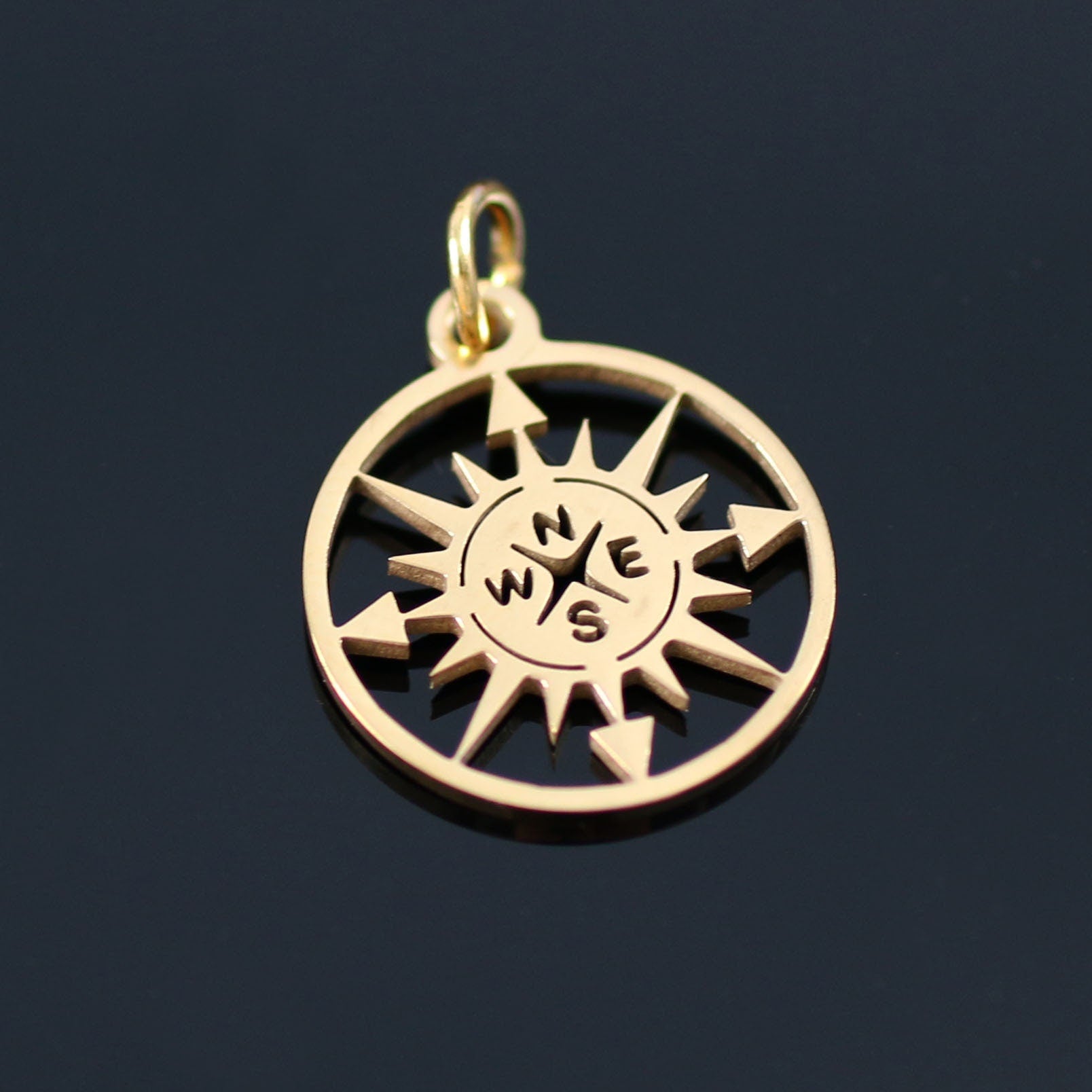 Compass rose charm, Stainless steel DIY necklace pendant, Travel nautical pendant, gold silver plated charms