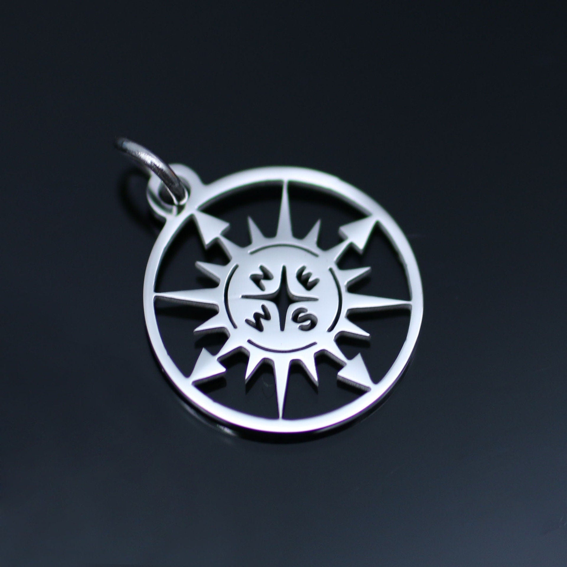 Compass rose charm, Stainless steel DIY necklace pendant, Travel nautical pendant, gold silver plated charms