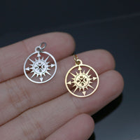 Compass rose charm, Stainless steel DIY necklace pendant, Travel nautical pendant, gold silver plated charms