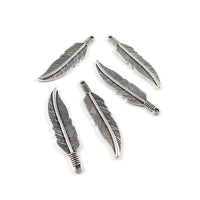 5 feather charms, 40mm nickel free metal pendants, 3D charms for jewelry making