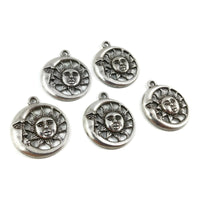 5 sun and moon charms, 30mm nickel free metal pendants, 3D charms for jewelry making