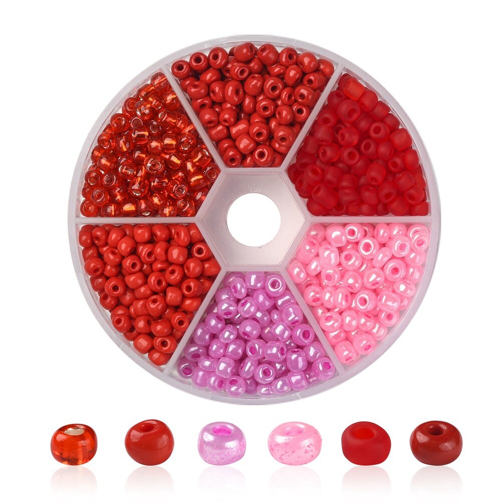Glass seed beads kit, Assorted red and pink, 2mm 3mm 4mm, Jewelry making set