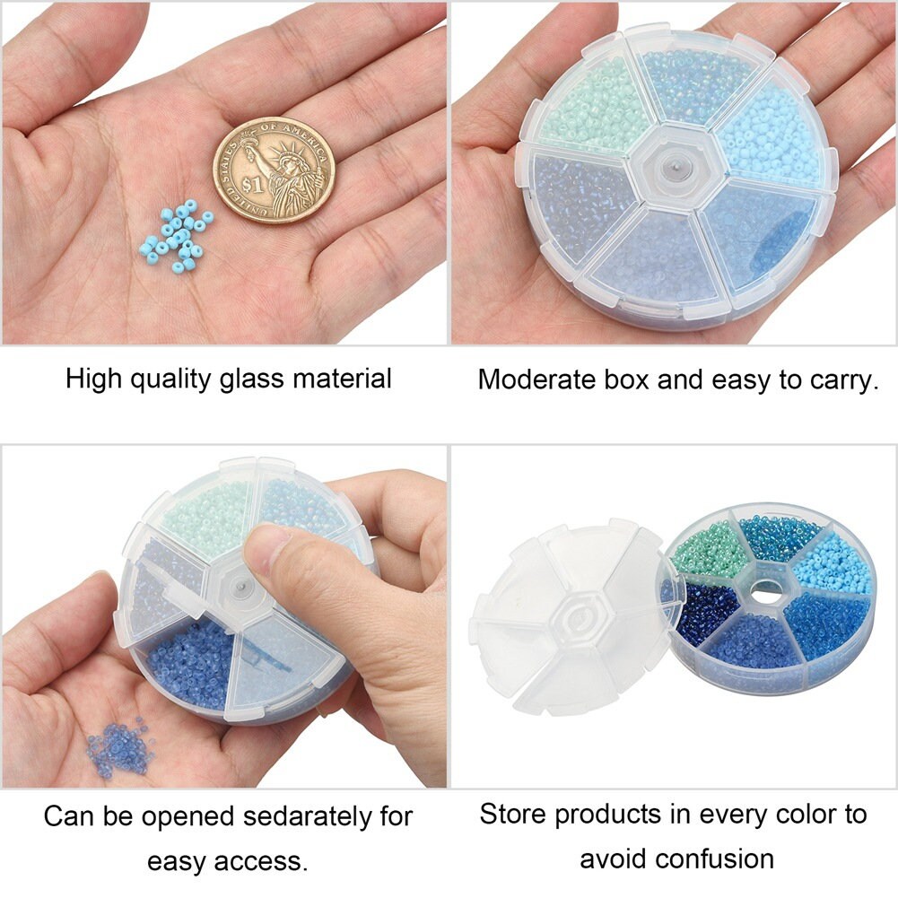 Glass seed beads kit, Assorted blue, 2mm 3mm 4mm, Jewelry making set
