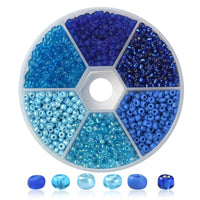 Glass seed beads kit, Assorted blue, 2mm 3mm 4mm, Jewelry making set