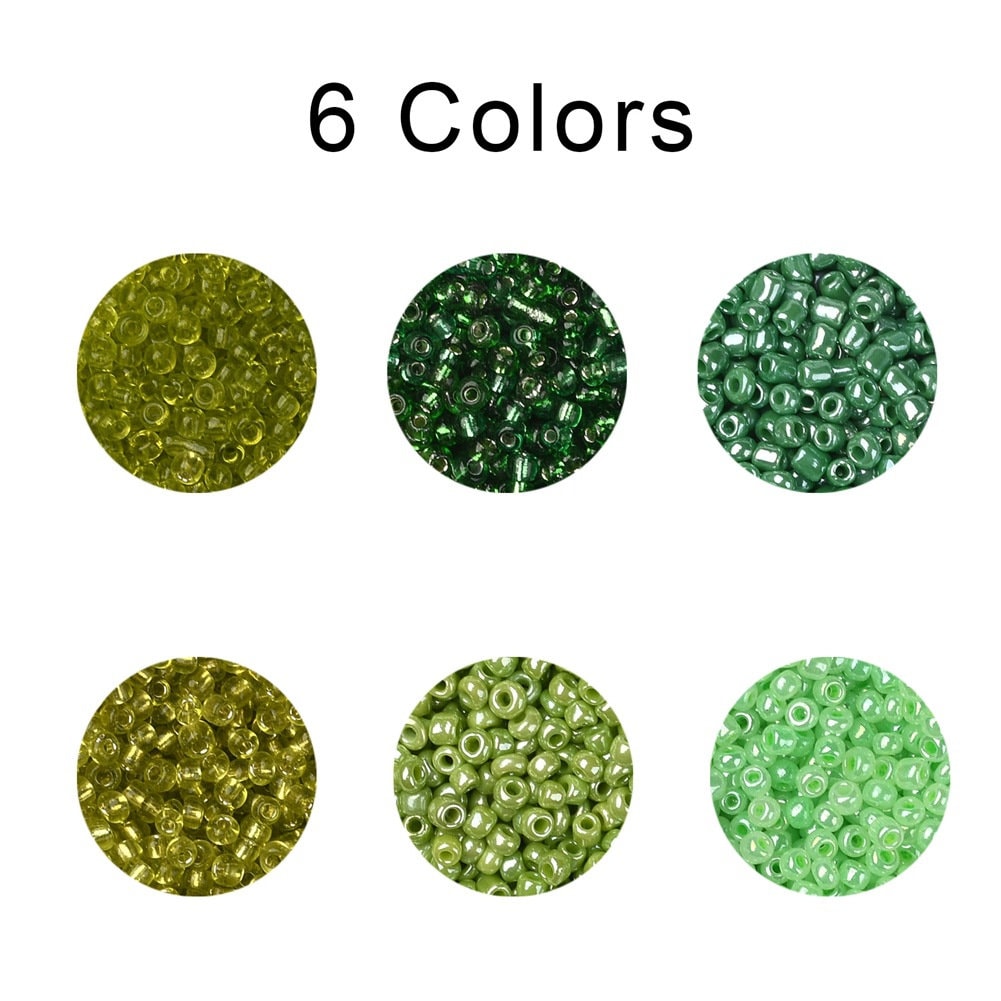 Glass seed beads kit, Assorted green, 2mm 3mm 4mm, Jewelry making set