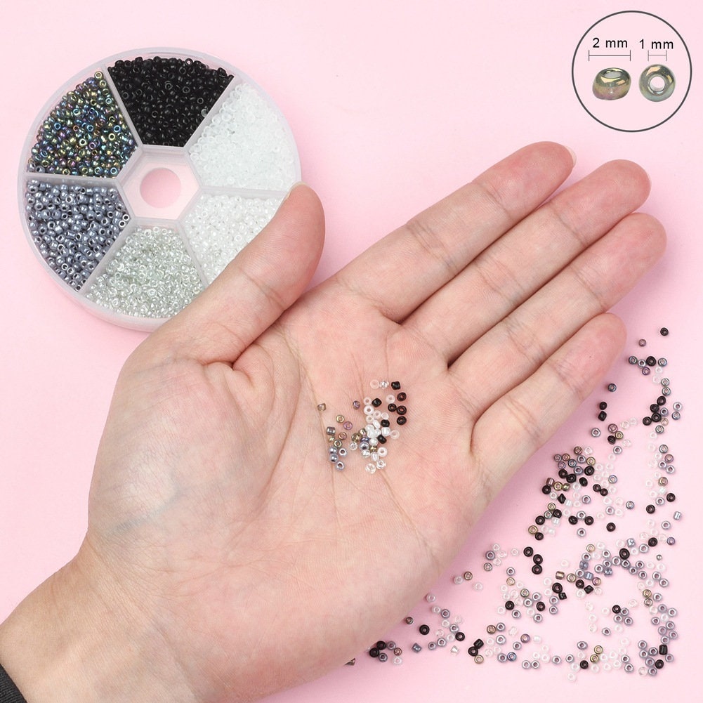 Glass seed beads kit, Assorted black white grey, 2mm 3mm 4mm, Jewelry making set