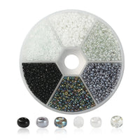 Glass seed beads kit, Assorted black white grey, 2mm 3mm 4mm, Jewelry making set