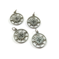 Compass rose charm, Stainless steel DIY necklace pendant, Travel nautical pendant, gold silver plated charms