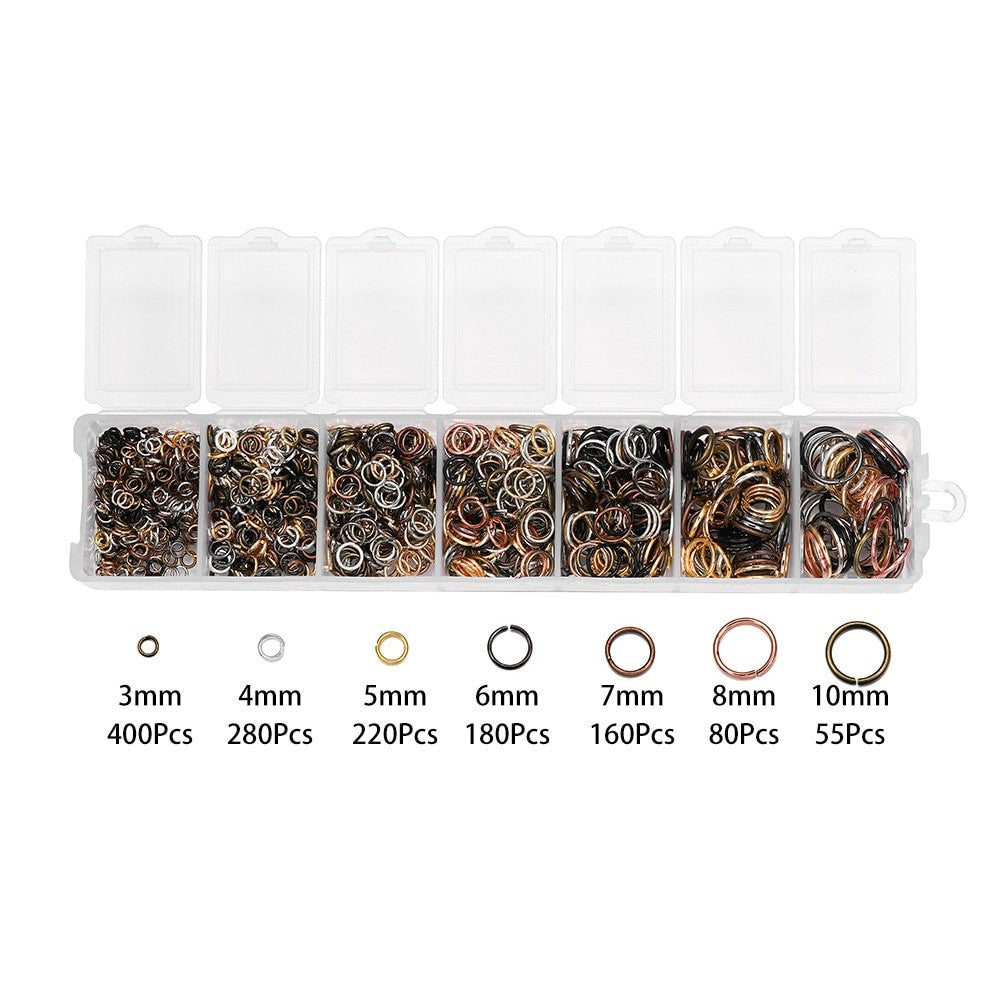 Kit d'anneaux pour la fabrication de bijoux, 1370 pcs, Grandeurs assorties