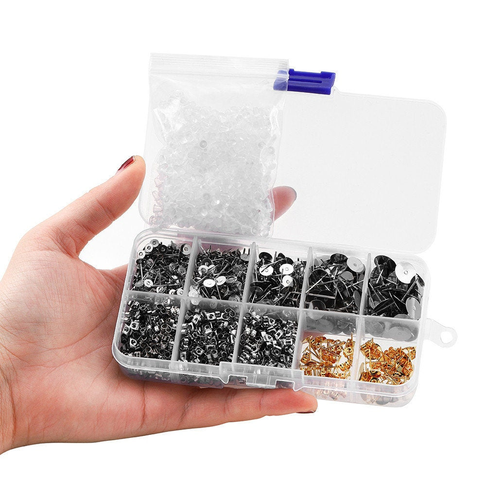 Earring making starter kit, Posts and backs 1800pcs, Stainless steel jewelry findings