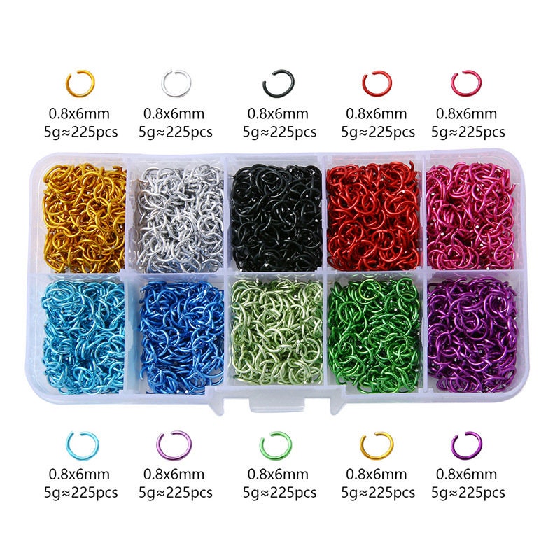 6mm aluminum jump ring kit, 2250pcs assorted colors, Hypoallergenic nickel free jewelry findings