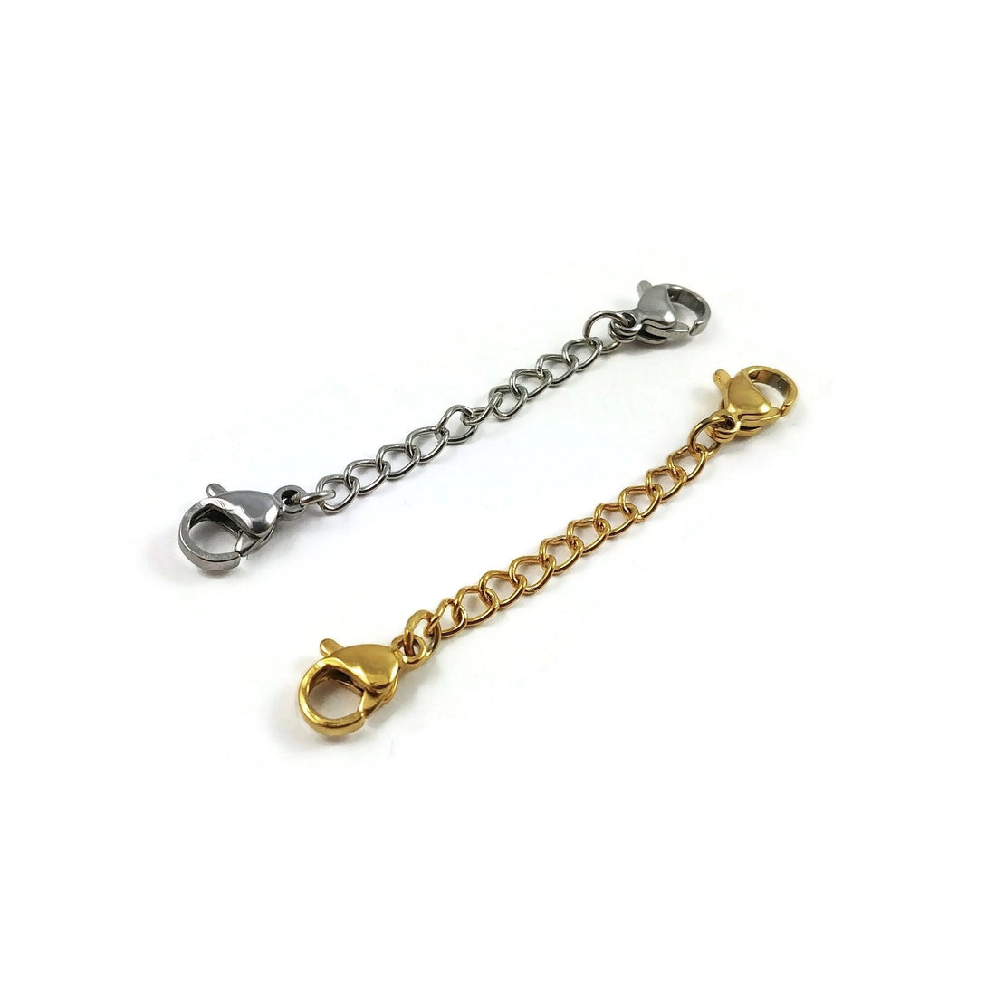 2" necklace extender, Stainless steel chain extender, Adjustable bracelet part, 21K gold plated, Silver