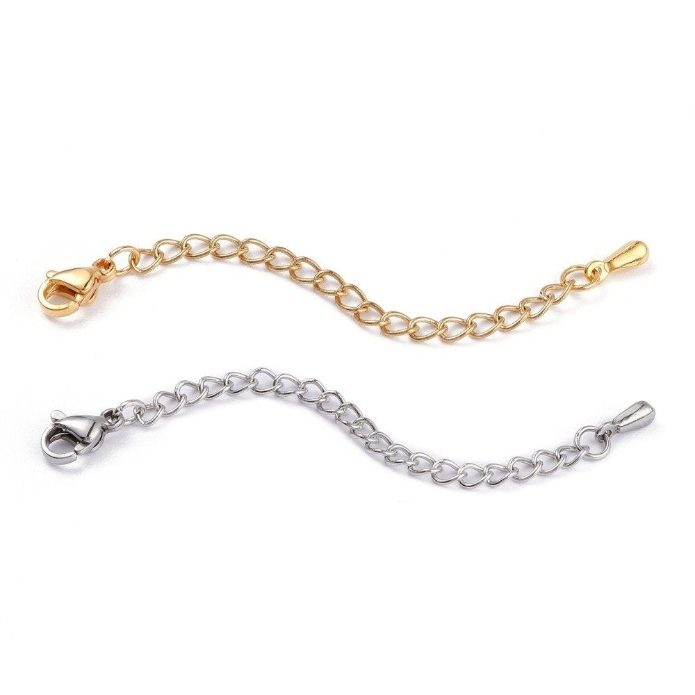 2.75" necklace extender, Stainless steel chain extender, Adjustable bracelet part, Gold, Silver