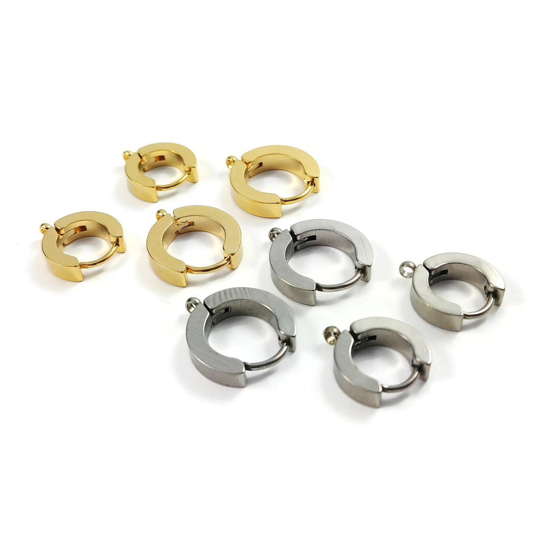 Stainless steel huggie hoops with loop, Gold, Silver, Earring findings, Dainty leverback for jewelry making