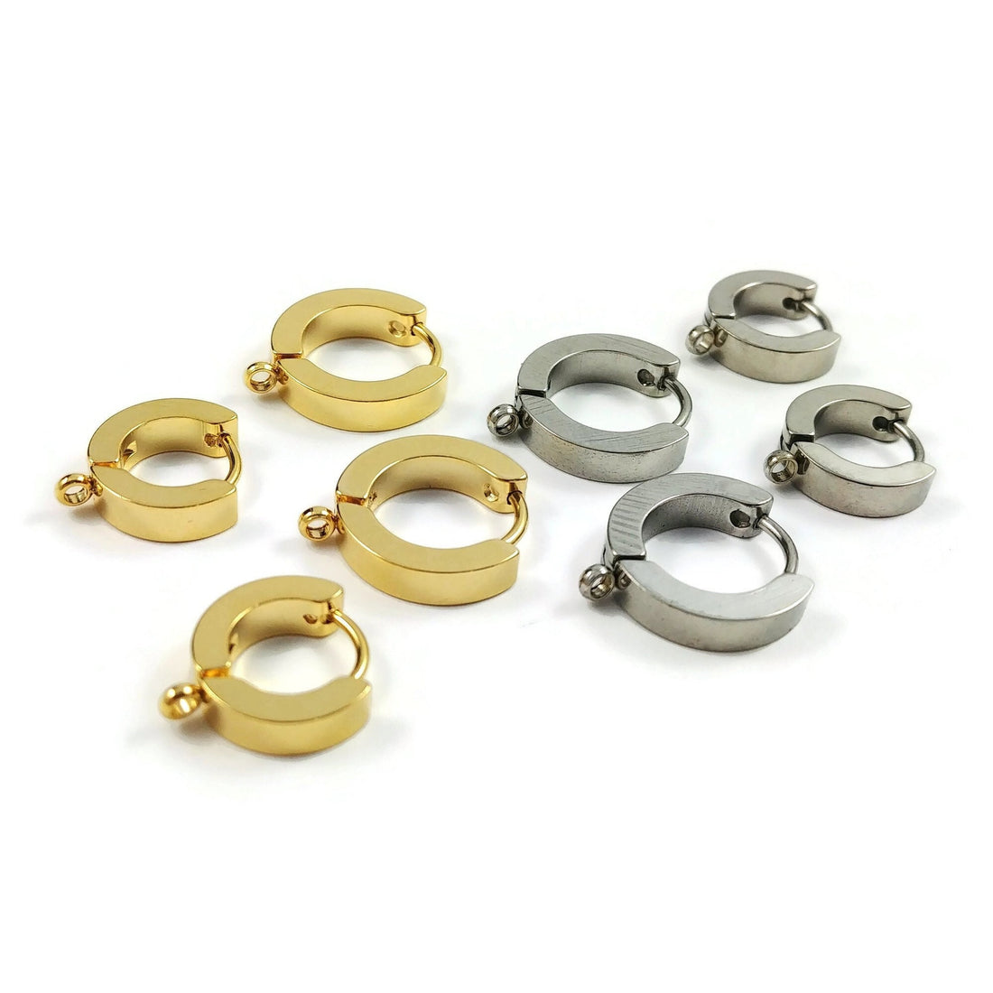 Stainless steel huggie hoops with loop, Gold, Silver, Earring findings, Dainty leverback for jewelry making