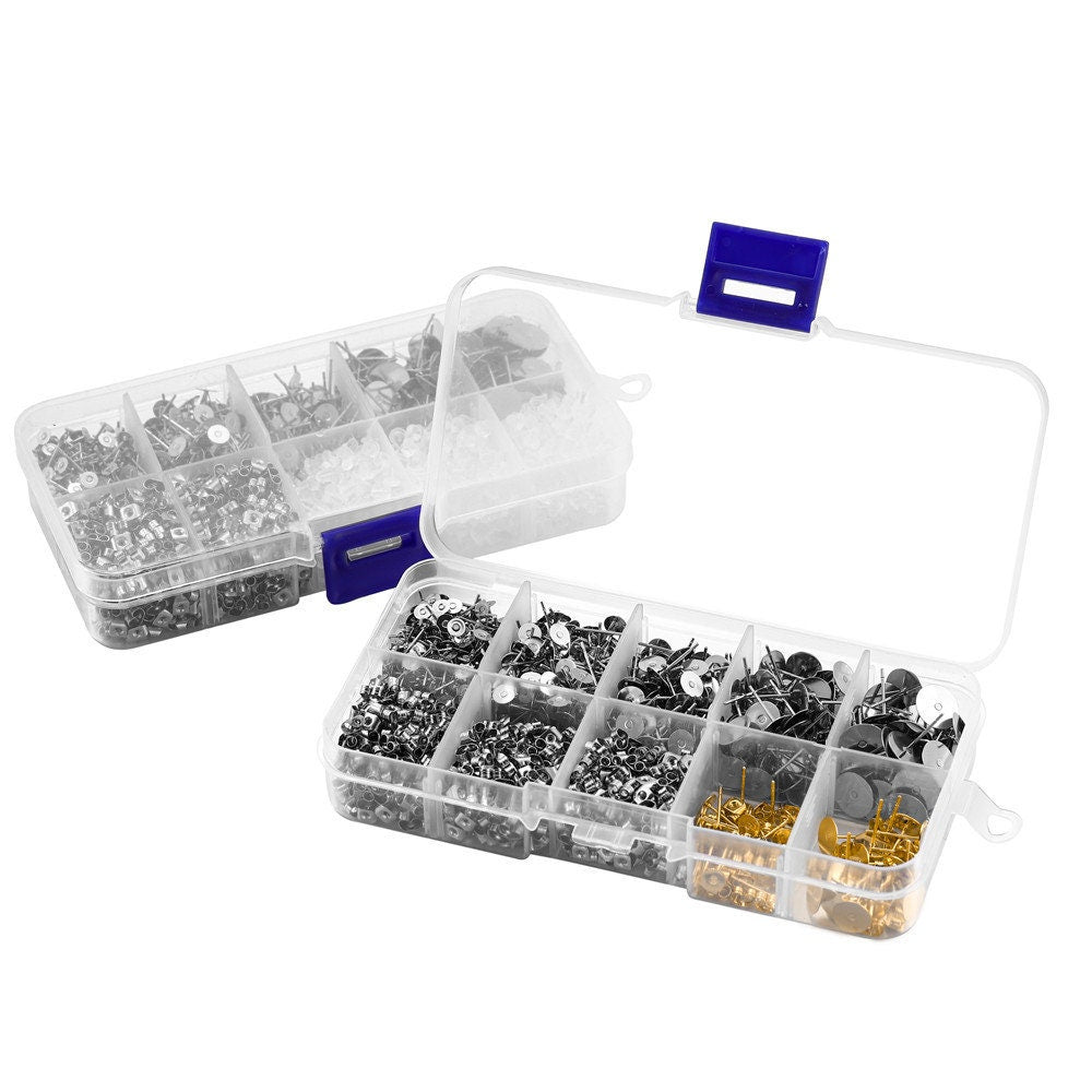 Earring making starter kit, Posts and backs 1800pcs, Stainless steel jewelry findings