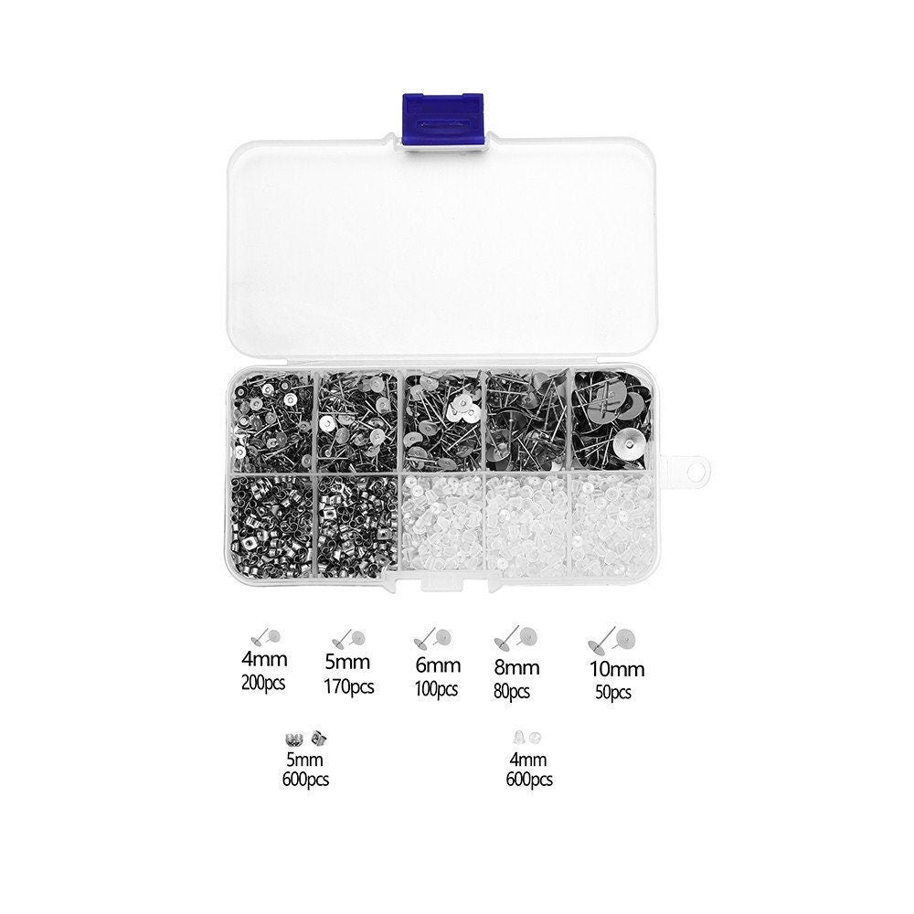 Earring making starter kit, Posts and backs 1800pcs, Stainless steel jewelry findings