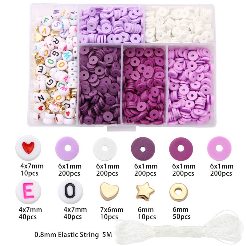 Clay and acrylic beads kit, 1160 assorted rainbow beads, Jewelry bracelet making set