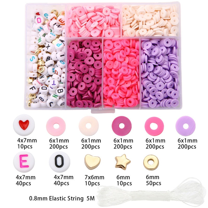 Clay and acrylic beads kit, 1160 assorted rainbow beads, Jewelry bracelet making set
