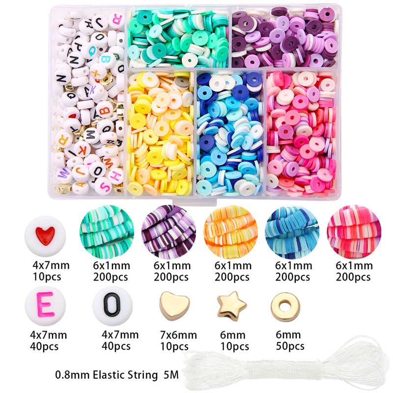 Clay and acrylic beads kit, 1160 assorted rainbow beads, Jewelry bracelet making set