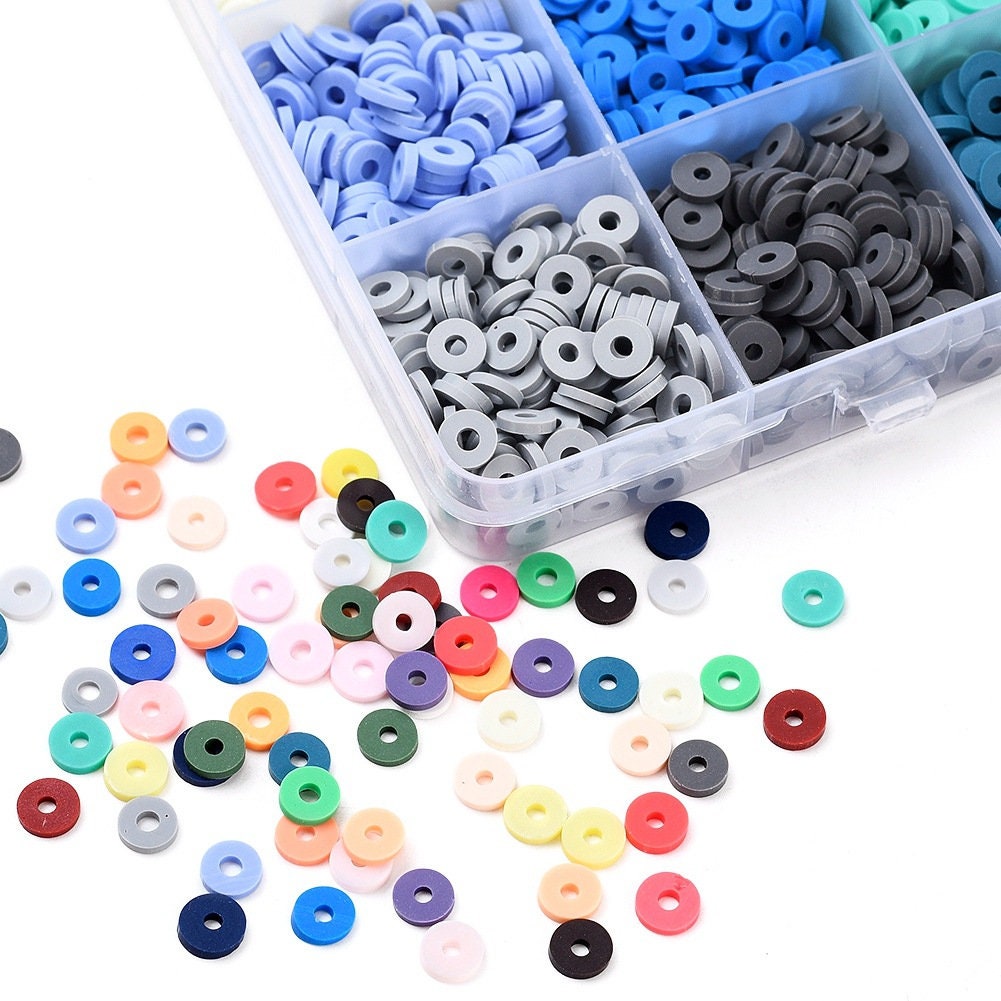 Colorful clay beads kit, 3600 assorted heishi beads, Jewelry bracelet making set DIY, 24 colors box