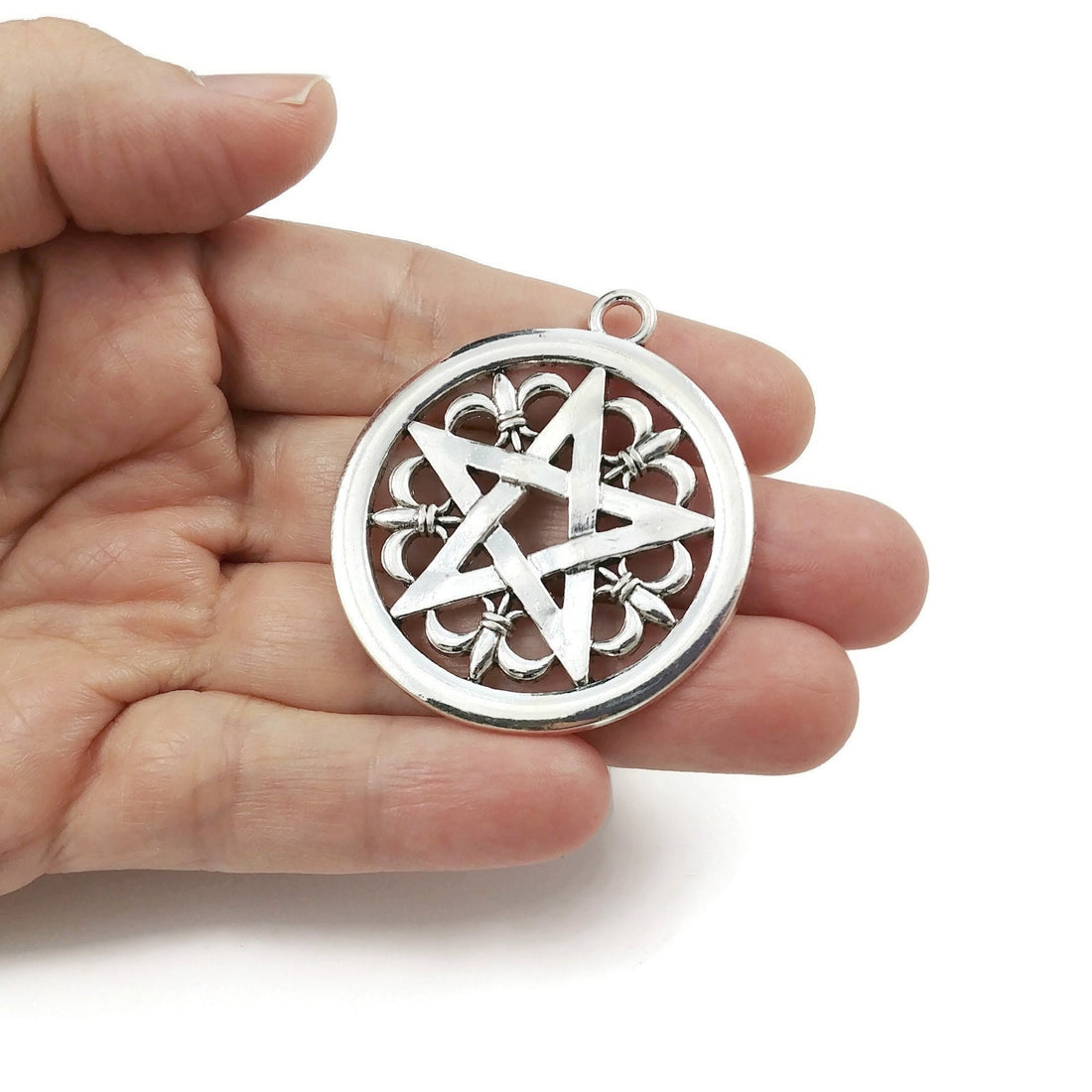 Silver pentagram pendant, 40mm nickel free metal pendants, Big pentacle star charms for jewelry making