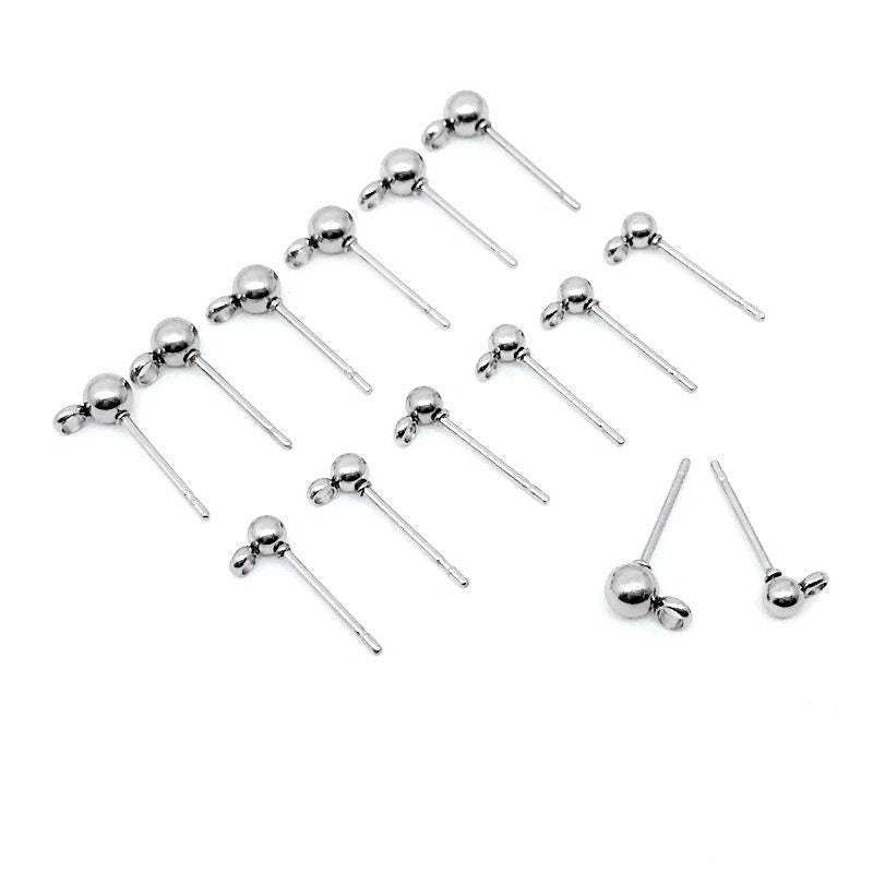 Stainless steel ball post with loop, 10pcs hypoallergenic earring making supplies
