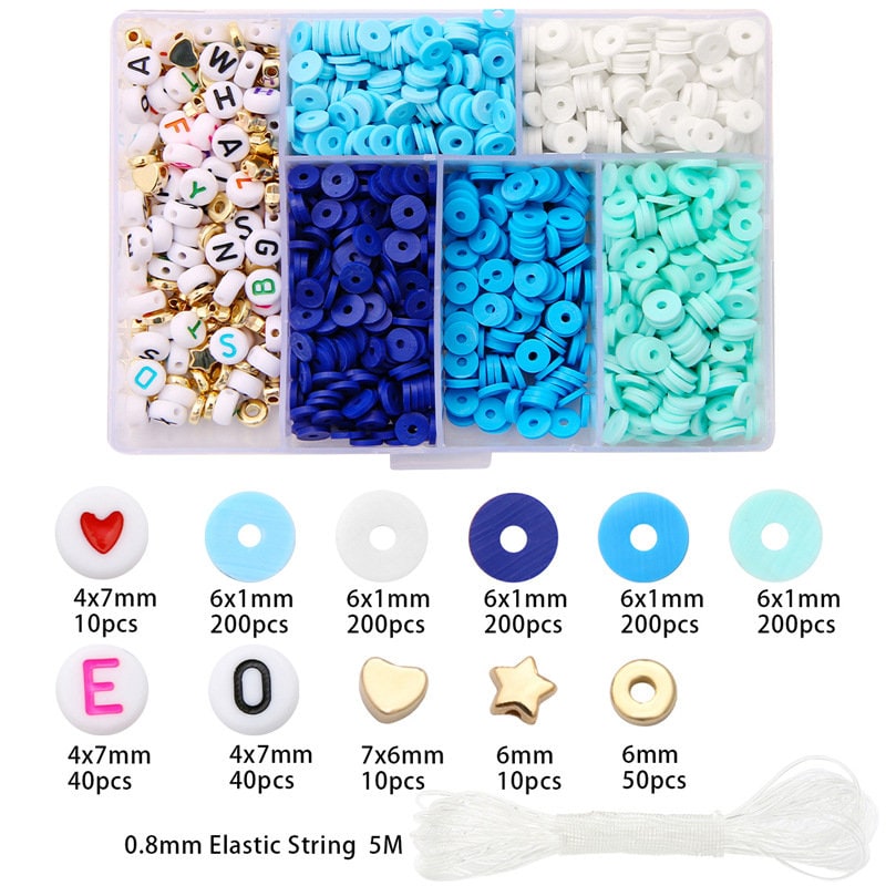 Clay and acrylic beads kit, 1160 assorted rainbow beads, Jewelry bracelet making set