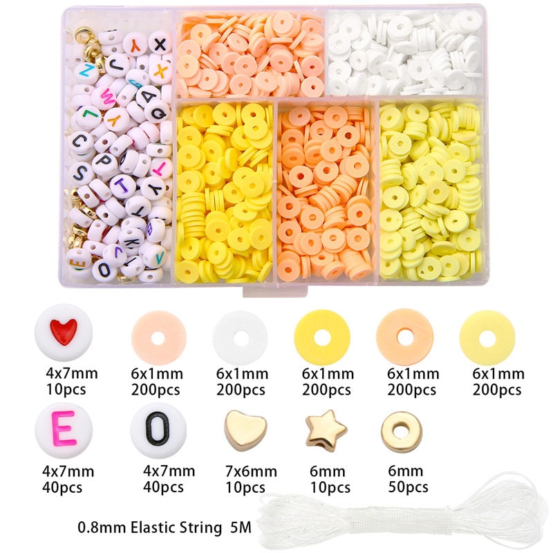 Clay and acrylic beads kit, 1160 assorted rainbow beads, Jewelry bracelet making set