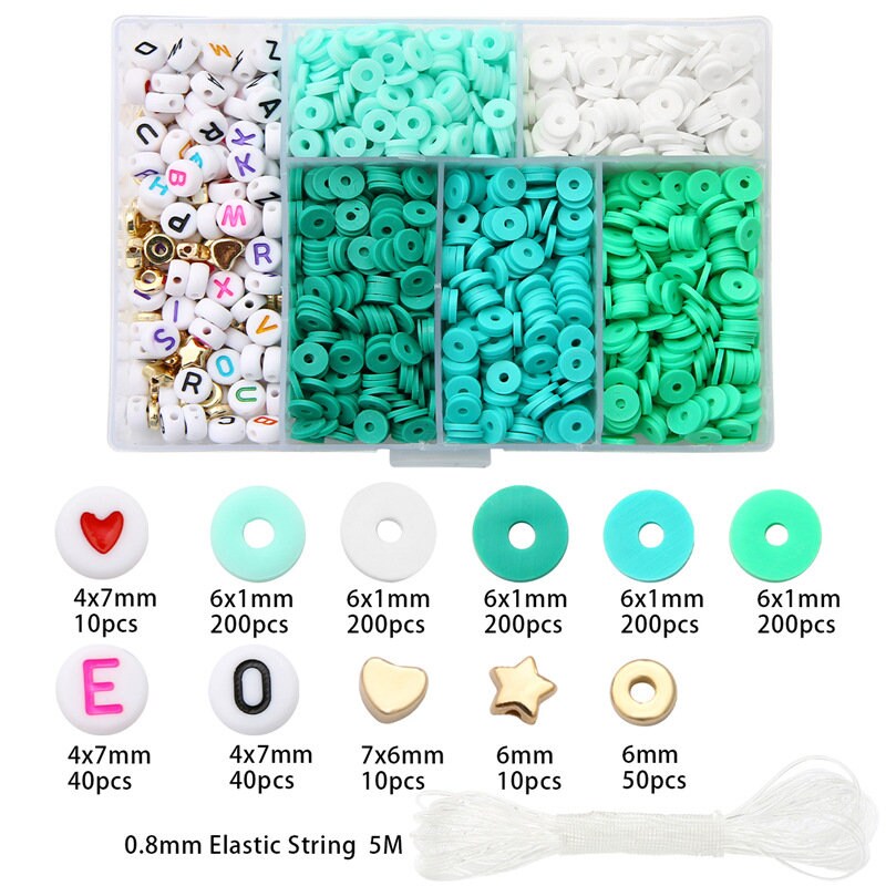 Clay and acrylic beads kit, 1160 assorted rainbow beads, Jewelry bracelet making set