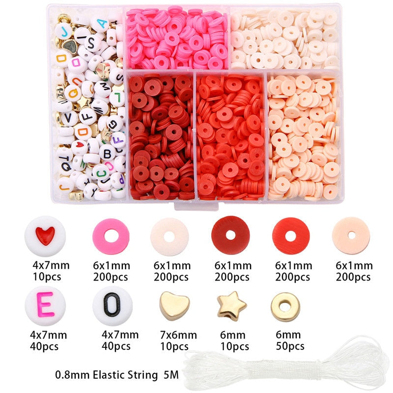 Clay and acrylic beads kit, 1160 assorted rainbow beads, Jewelry bracelet making set