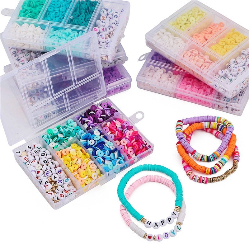 Clay and acrylic beads kit, 1160 assorted rainbow beads, Jewelry bracelet making set