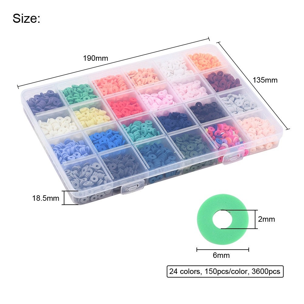 Colorful clay beads kit, 3600 assorted heishi beads, Jewelry bracelet making set DIY, 24 colors box