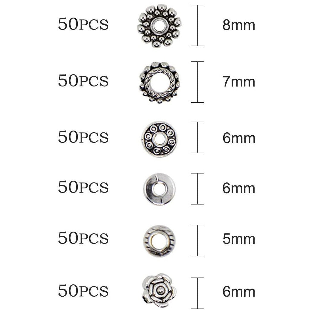 Silver metal spacer beads kit, 300pcs assorted tibetan styles, Hypoallergenic nickel free findings jewelry making