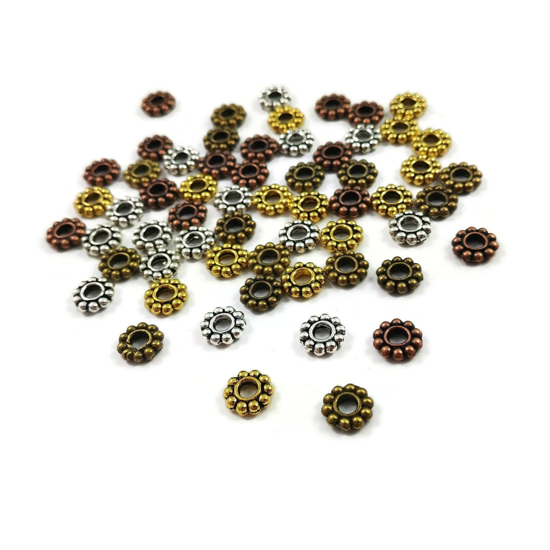 Daisy spacer beads, 6mm heishi beads, Jewelry making nickel-free metal beads, Gold, Silver, Bronze, Copper