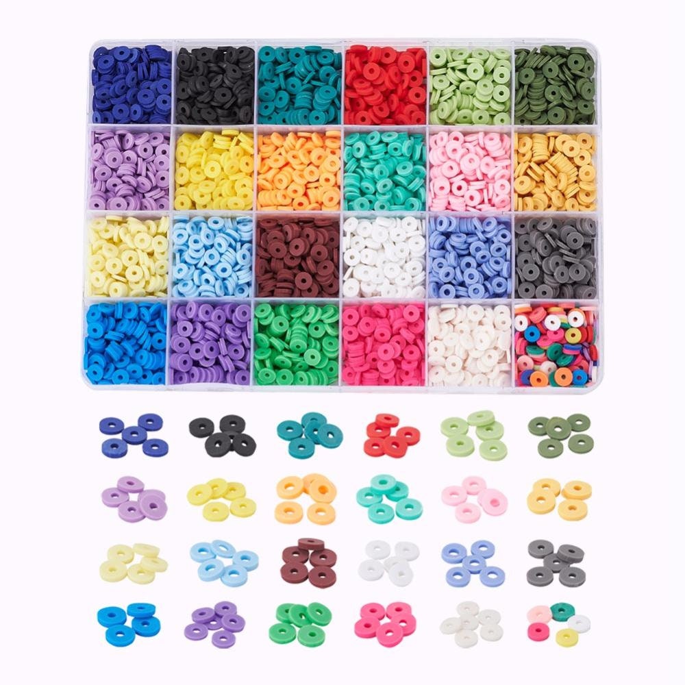 3600 assorted clay beads, Jewelry bracelet making set DIY, 24 colors box, Colorful heishi beads kit