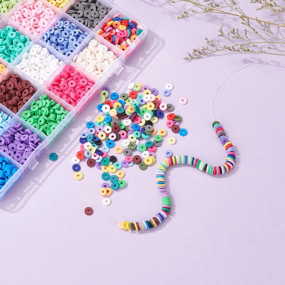 3600 assorted clay beads, Jewelry bracelet making set DIY, 24 colors box, Colorful heishi beads kit