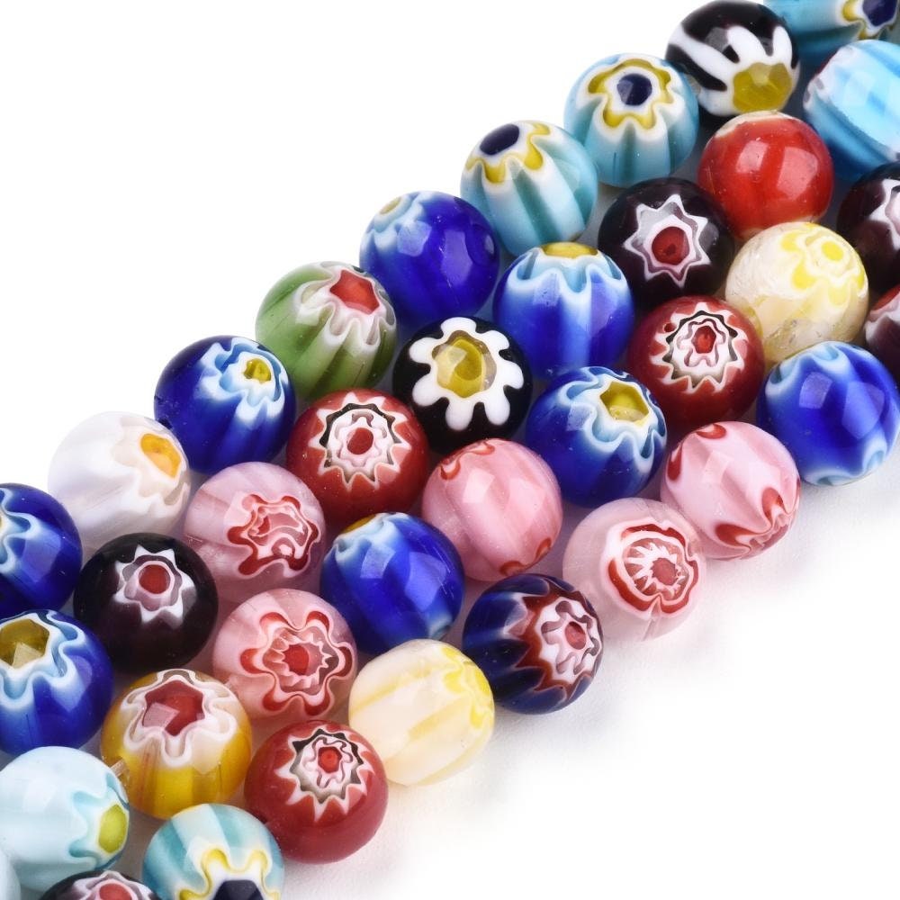 Millefiori glass beads, Assorted mixed colors, 4mm, 6mm, 8mm, Jewelry making unique beads