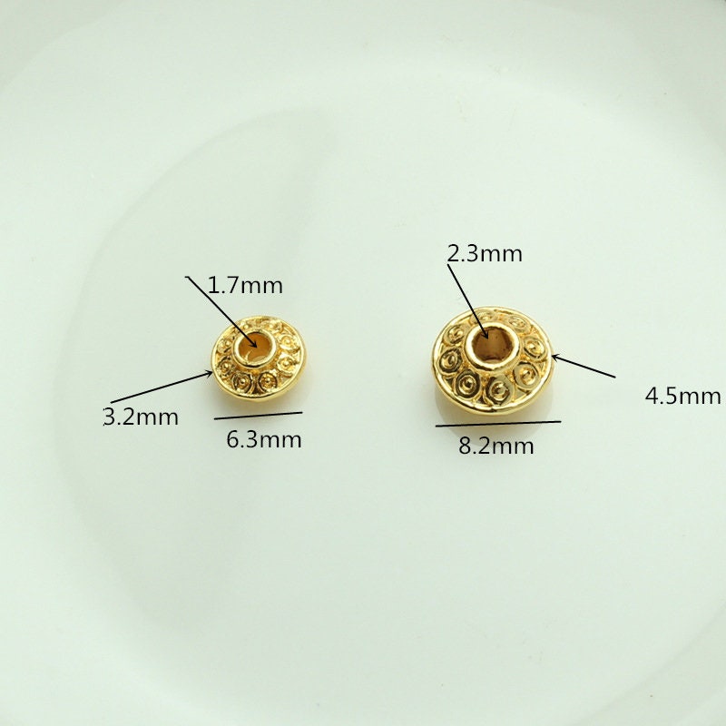 Gold saucer spacer beads, 6mm or 8mm, 18K gold plated beads, Jewelry making nickel-free metal beads