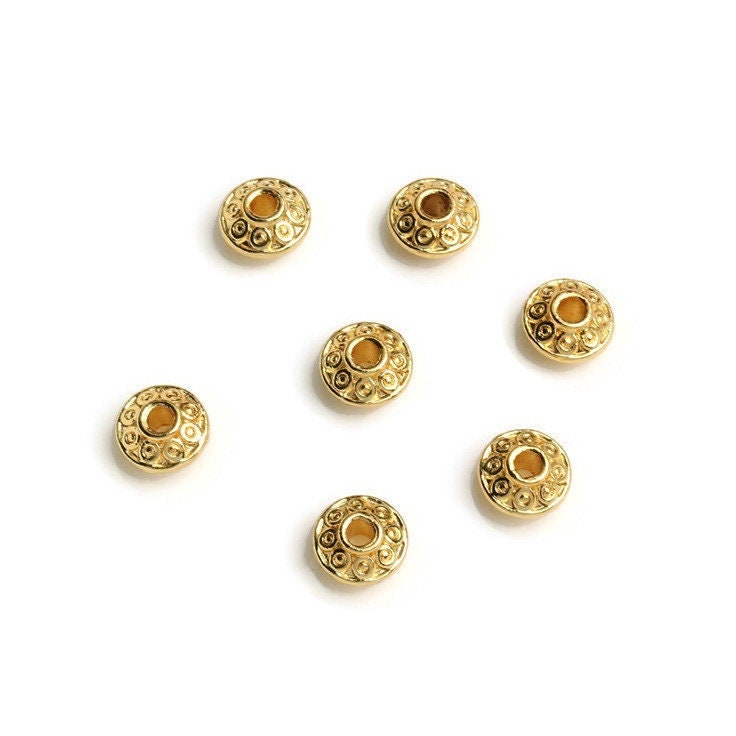 Gold saucer spacer beads, 6mm or 8mm, 18K gold plated beads, Jewelry making nickel-free metal beads