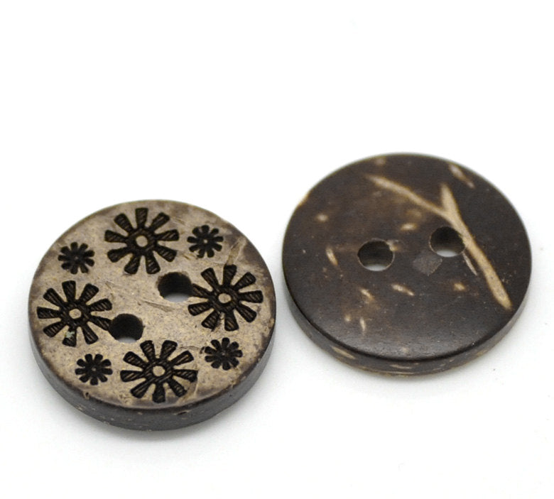 10 Boutons en bois de coco 15mm - Fleurs Primitives