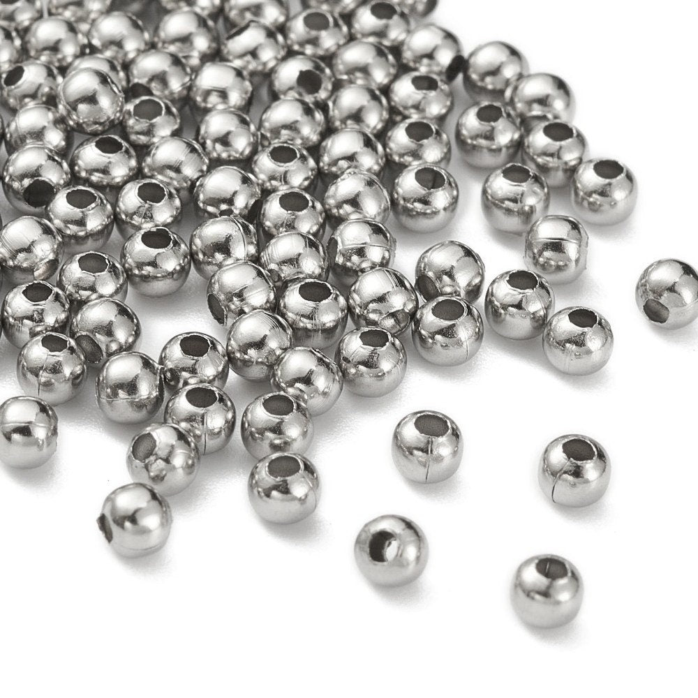 Silver stainless steel beads, 3mm, 4mm, 5mm, Round metal spacer beads, Bulk jewelry making supplies