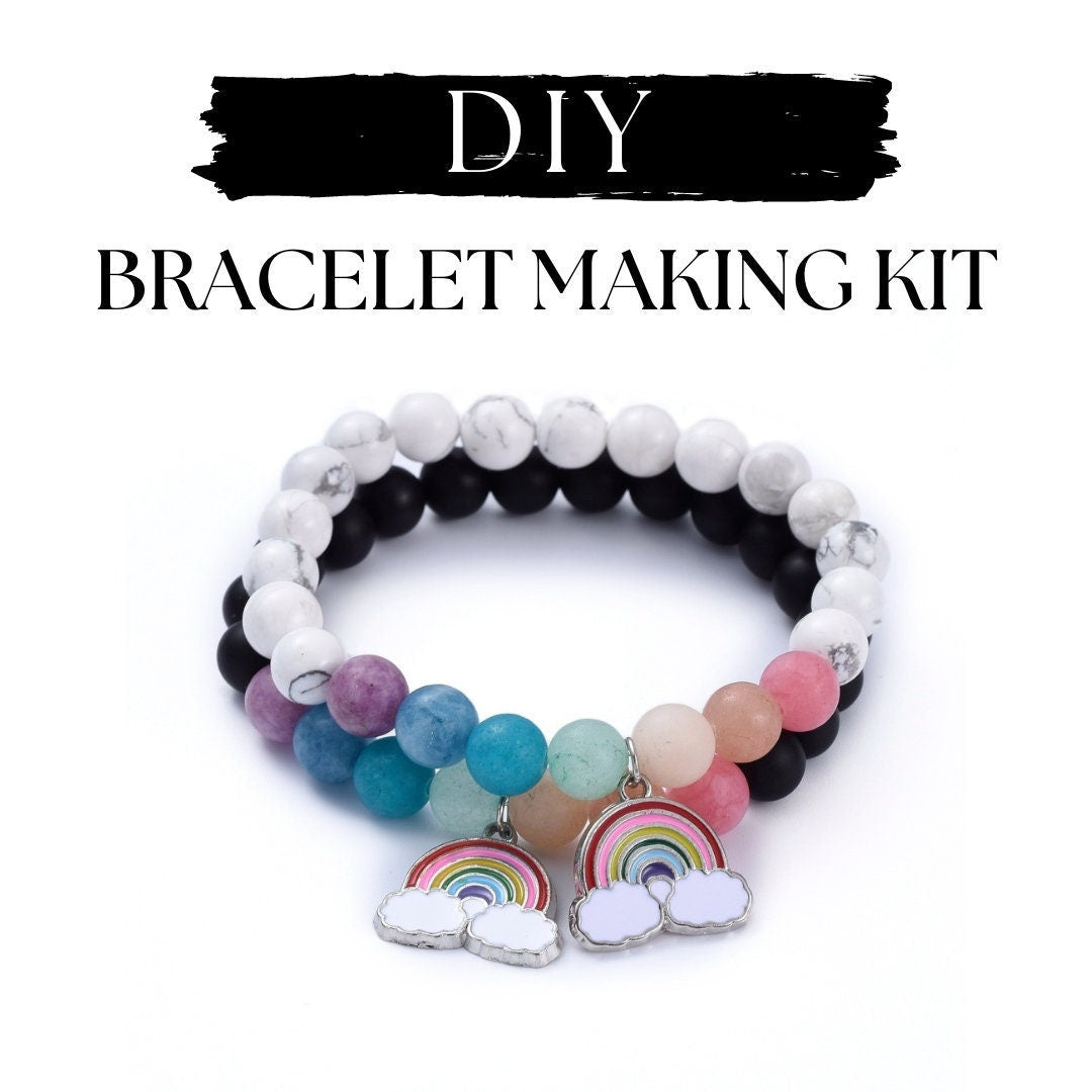 Rainbow gemstone bracelet making kit, DIY craft kit for adults, Do it yourself jewelry supplies
