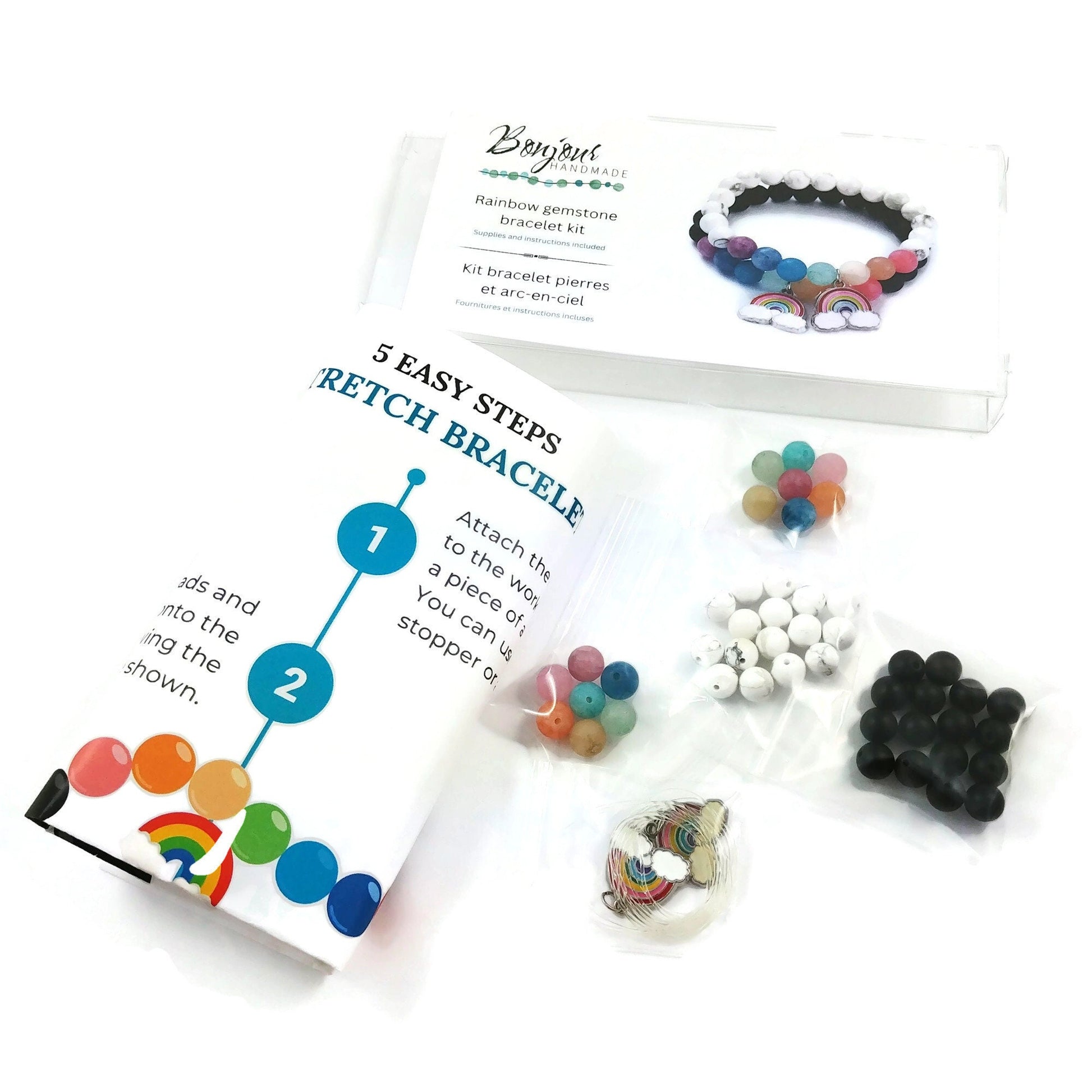 Rainbow gemstone bracelet making kit, DIY craft kit for adults, Do it yourself jewelry supplies