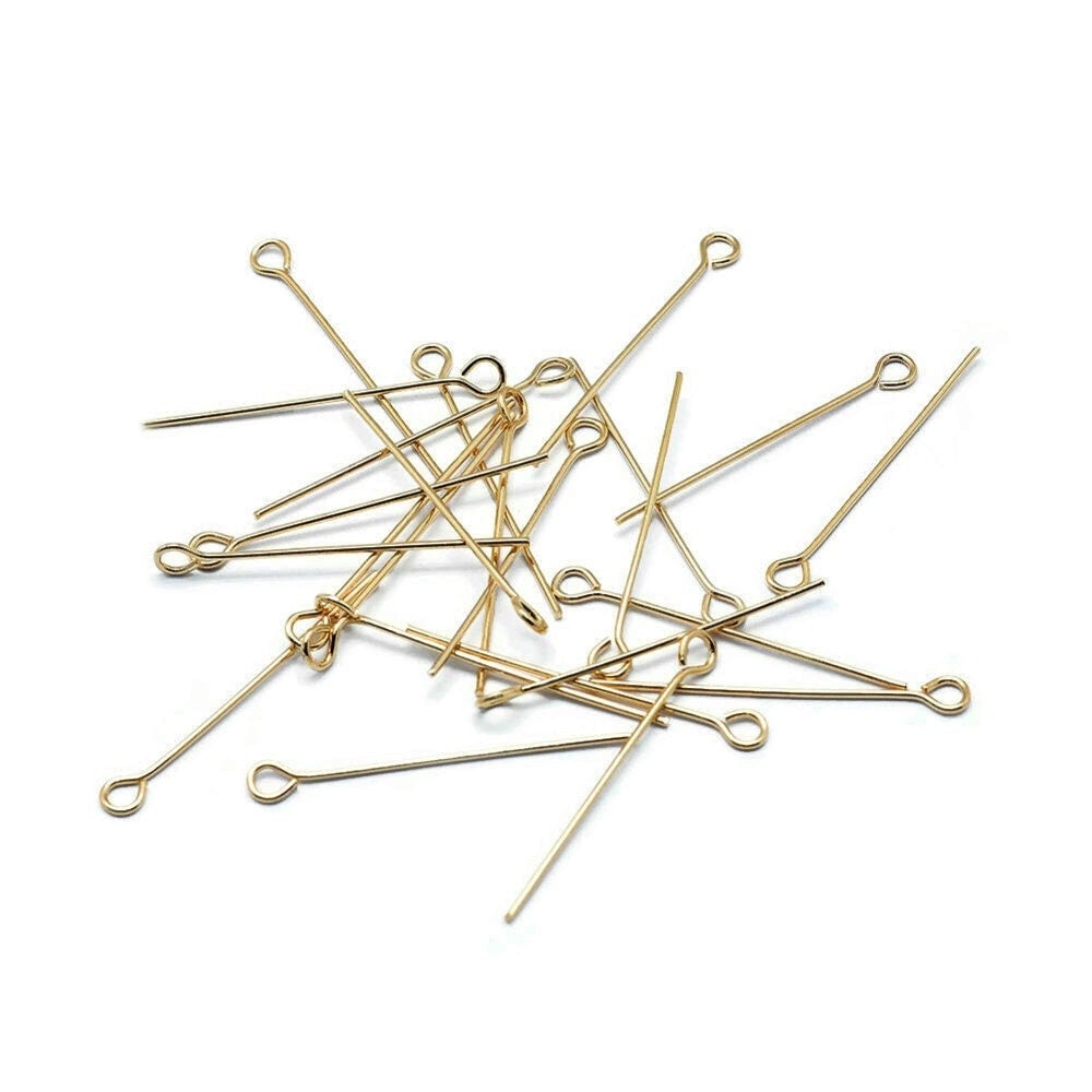 Real 18K gold plated eyepins - 20mm, 25mm, 30mm or 45mm - Nickel free jewelry findings - 21 gauge