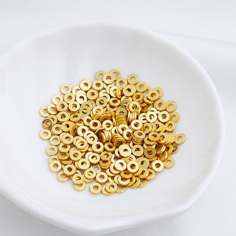 18K gold spacer beads, 5mm or 6mm, Rondelle heishi beads, Jewelry making nickel-free metal beads