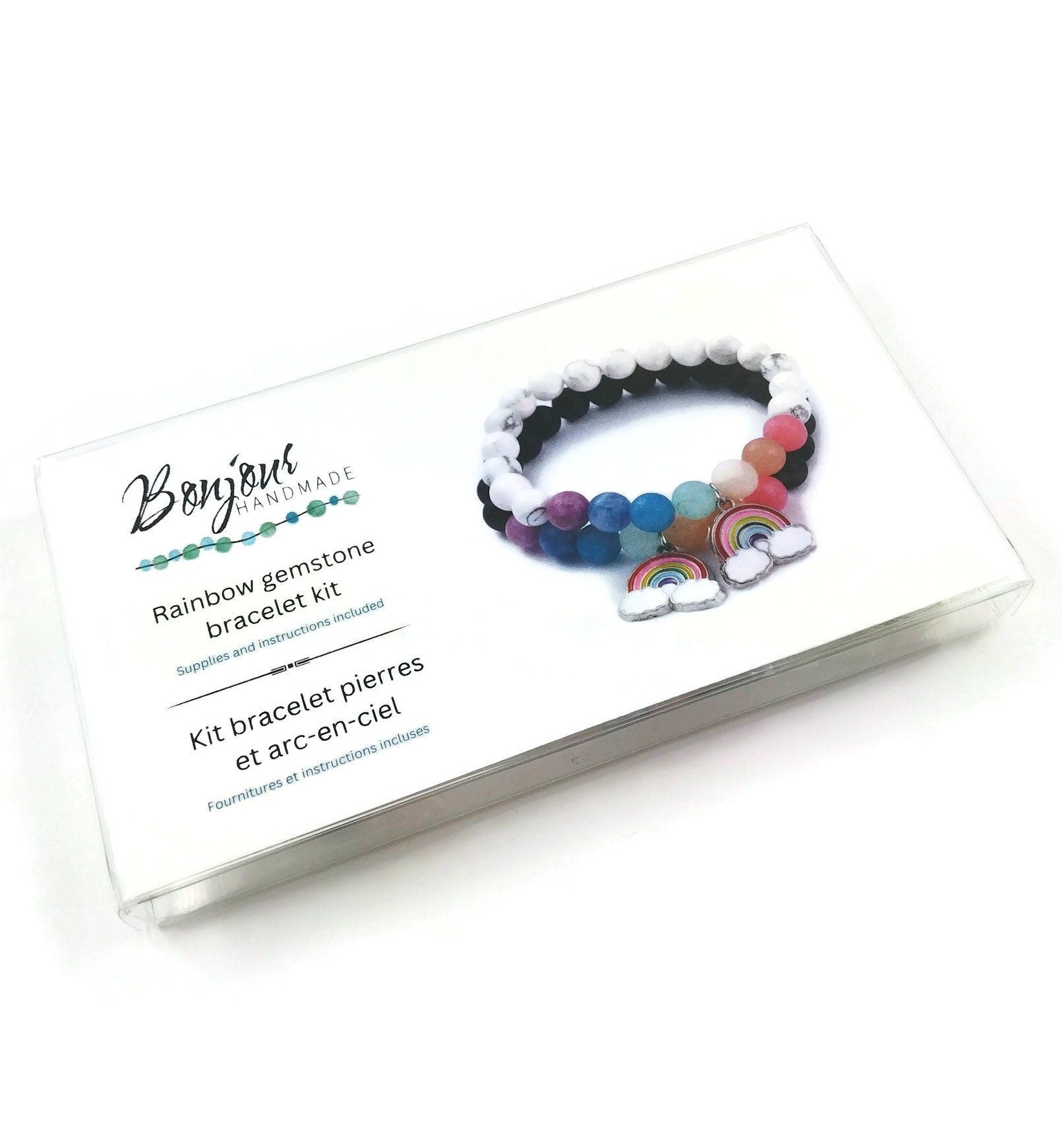 Rainbow gemstone bracelet making kit, DIY craft kit for adults, Do it yourself jewelry supplies