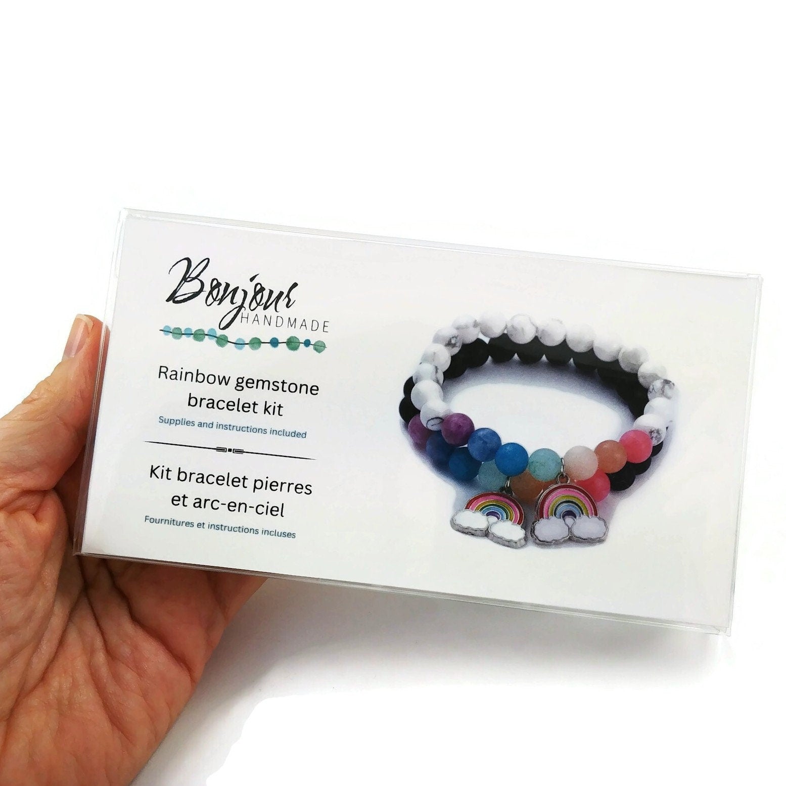 Rainbow gemstone bracelet making kit, DIY craft kit for adults, Do it yourself jewelry supplies