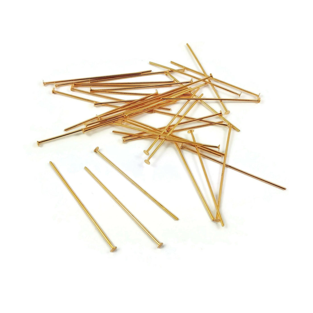 Real 18K gold plated head pins - 20mm or 35mm - Nickel free jewelry findings - 21 gauge